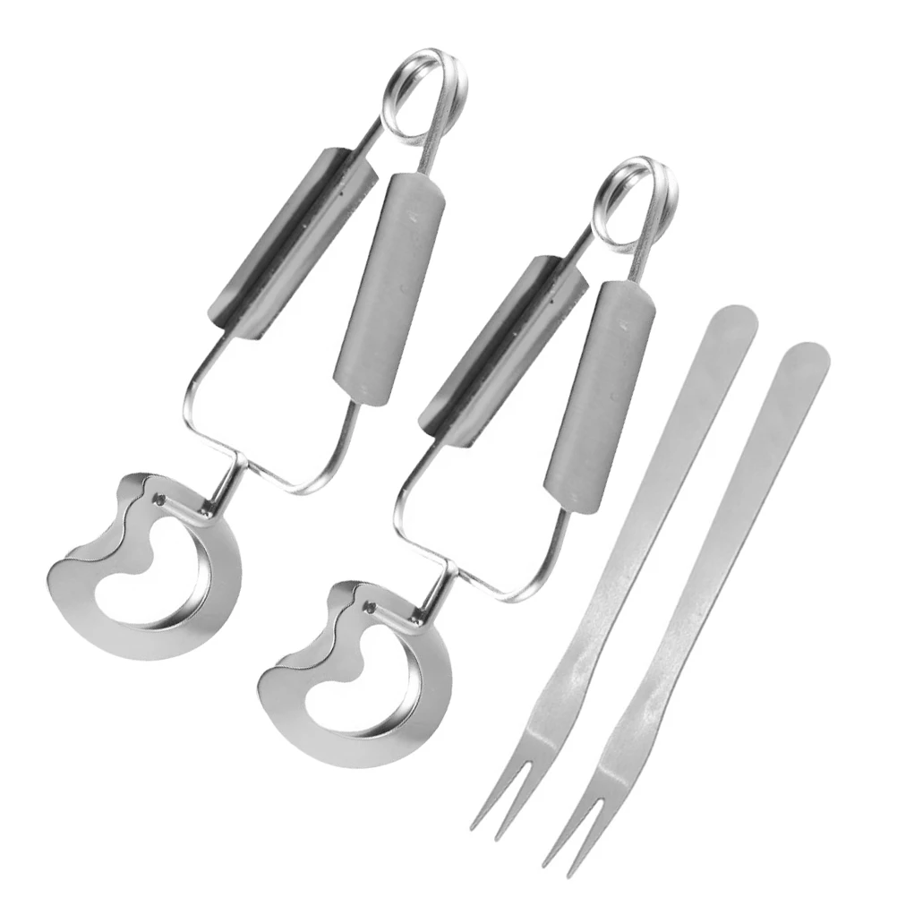 

2 set Stainless Steel Food Tongs Snail Candy Dessert Bread Escargot Fork Kitchen Tools Spring Mechanism Cookware