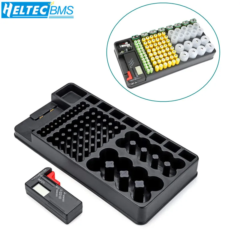 New 98 Grids Battery Storage Organizer Holder Tester Battery Caddy Rack Case Box Including Battery Checker For AA AAA D C 9V