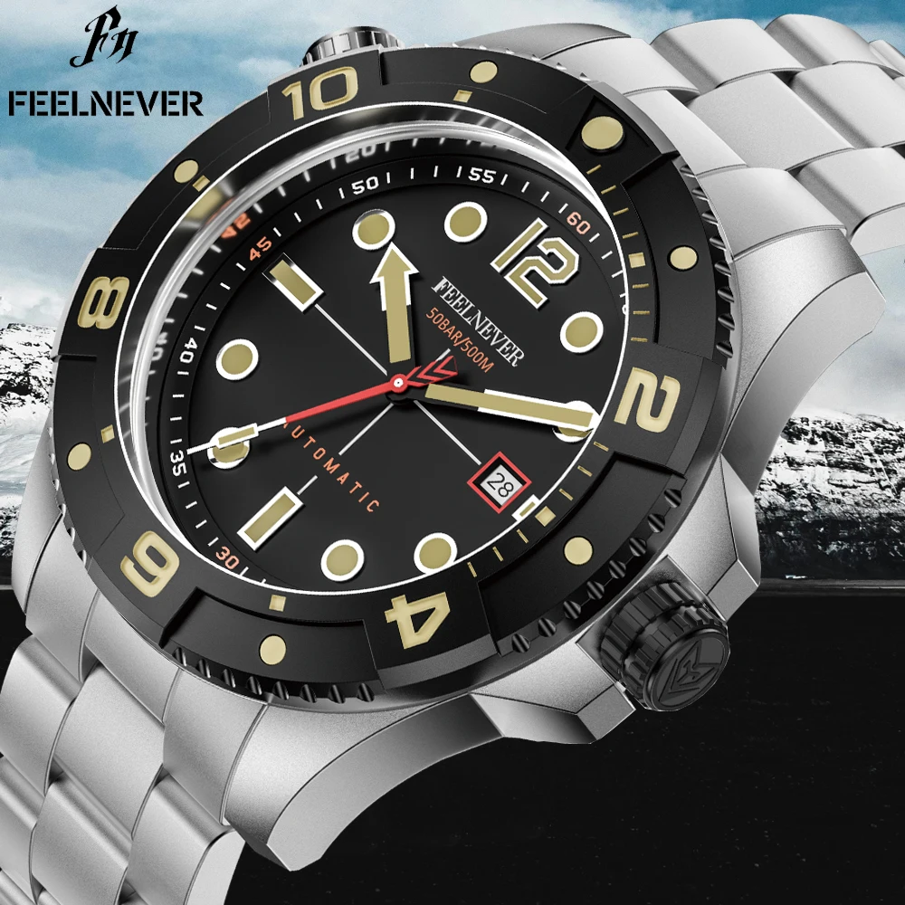 FeelNever Brand Luxury Diver Watch Men Business Military Automatic Watch For Men Stainless Steel Men\'s Mechanical Wristwatches