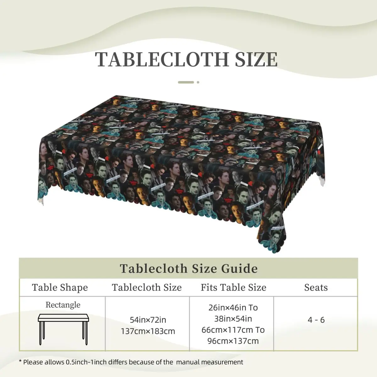 Edward Cullen Twilight Custom Rectangular Tablecloth Oilproof Table Cover for Dining Events Table Cloth