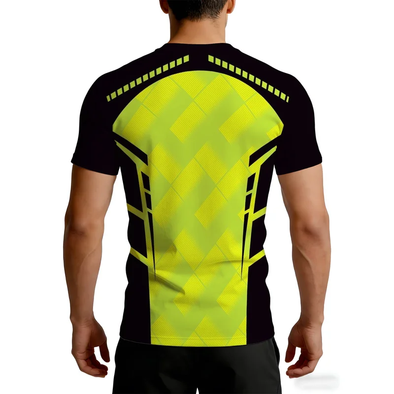 Mens Neon Green Black Lime Full Body Diamond Print T Shirt Breathable Compression Short Sleeve Crew Neck Top Athletic Casual