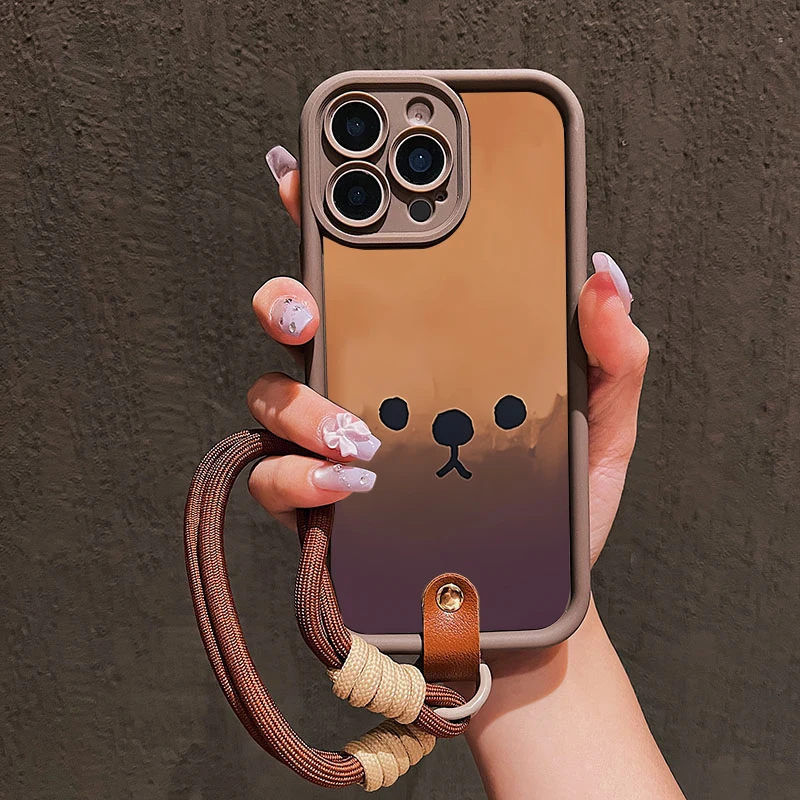 Phone Cases For Samsung Galaxy S26 S24 S25 S23 Ultra Plus A55 A53 A36 A26 A54 A35 A56 Cute Brown Bear Pattern Soft Lanyard Cover