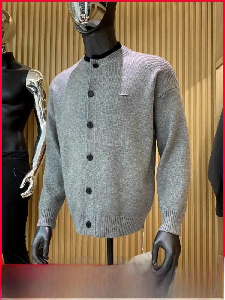 

Мужской теплый вязаный кардиган из смесового полиэстера и нейлона, модный, осенне-зимний, утолщенный, мягкий, с длинными рукавами, круглым вырезом...