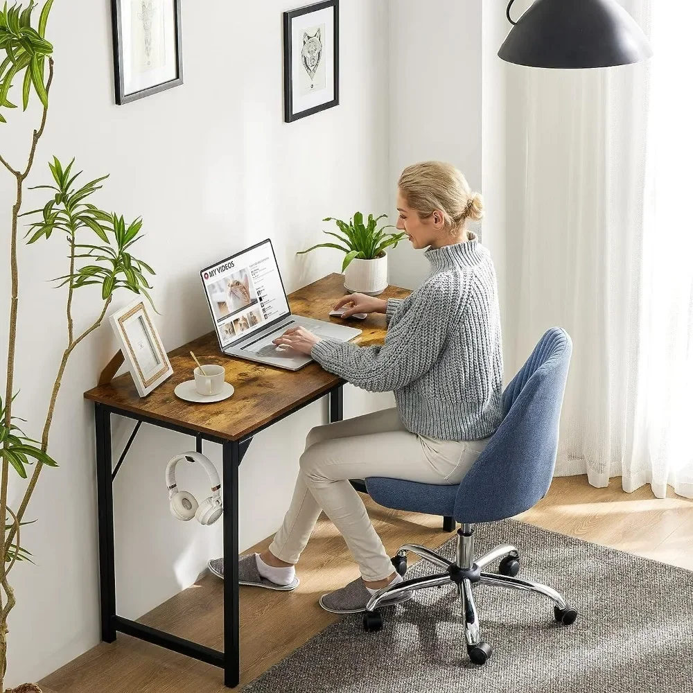 Sweetcrispy Computer Desk-Home Office Desk 48 Inch Modern Simple Style Student Desk Storage Bag & Iron Hook Wooden Bedroom