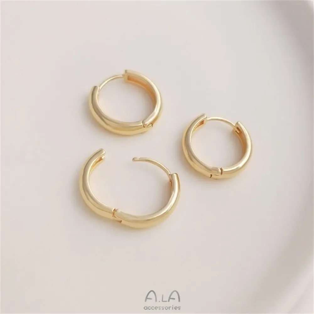 Simple and Fashionable 14K Bag Gold Ear Buckle with Plain Ring, Light Luxury Style, Internet Red Metal Plating Earrings E188