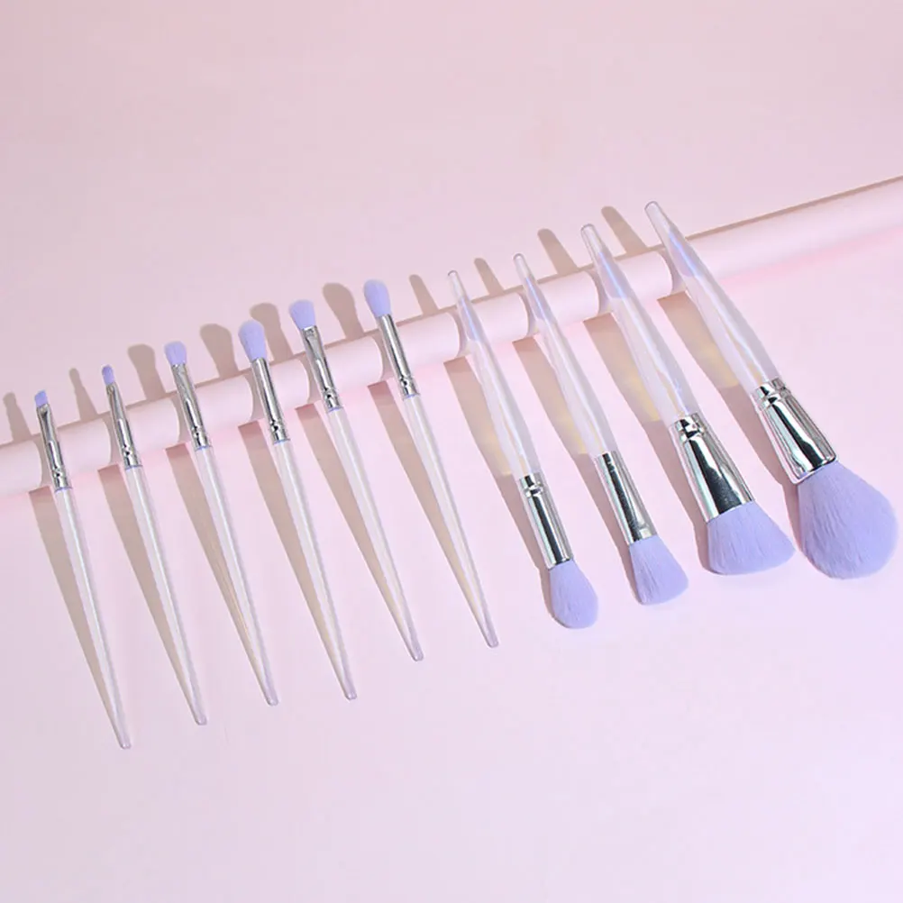 10 pièces de pinceaux de maquillage en cristal violet, professionnels, pour femmes, applicateur de poudre de fard à joues pour le visage, manche long, ensemble d'outils cosmétiques, beauté