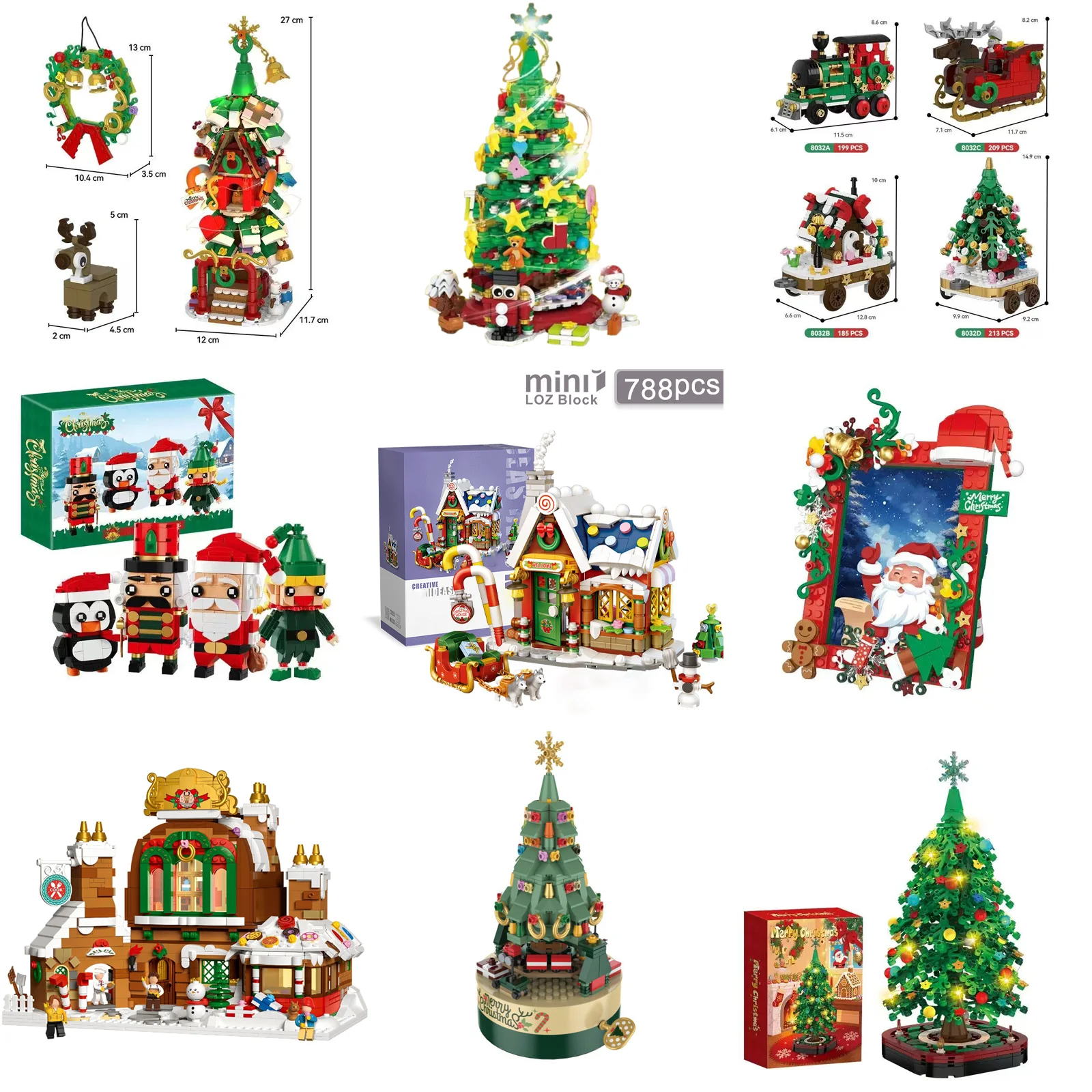 クリスマス子供用積み木おもちゃとギフト、DIYクリスマスツリーハウスサンタクロースオルゴールエルク雪だるまモデル組み立て