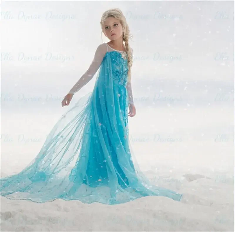 Elsa Costume for Girls 2024 White Sequin Carnival Party Kids Clothes Children Halloween Cosplay Snow Queen Elsa Princess Dress