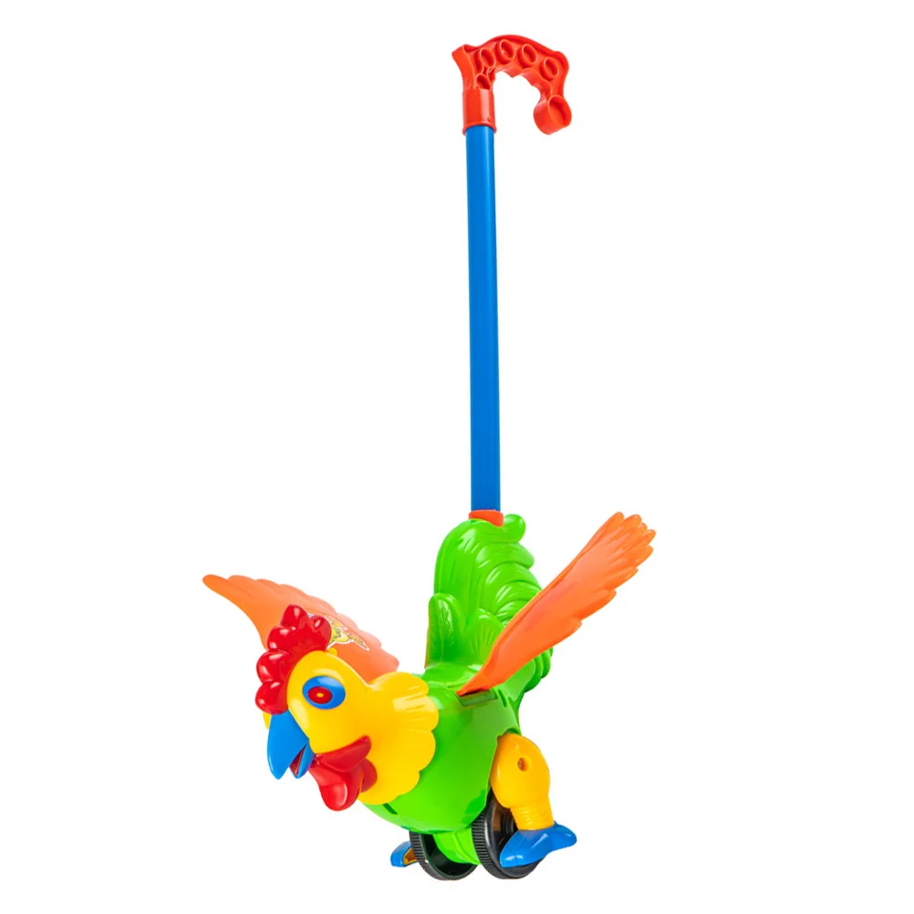 Carrinho de empurrar para bebês, desenho animado engraçado, andador para crianças pequenas, carrinho de aprendizagem, design de galo, alça removível, educacional precoce