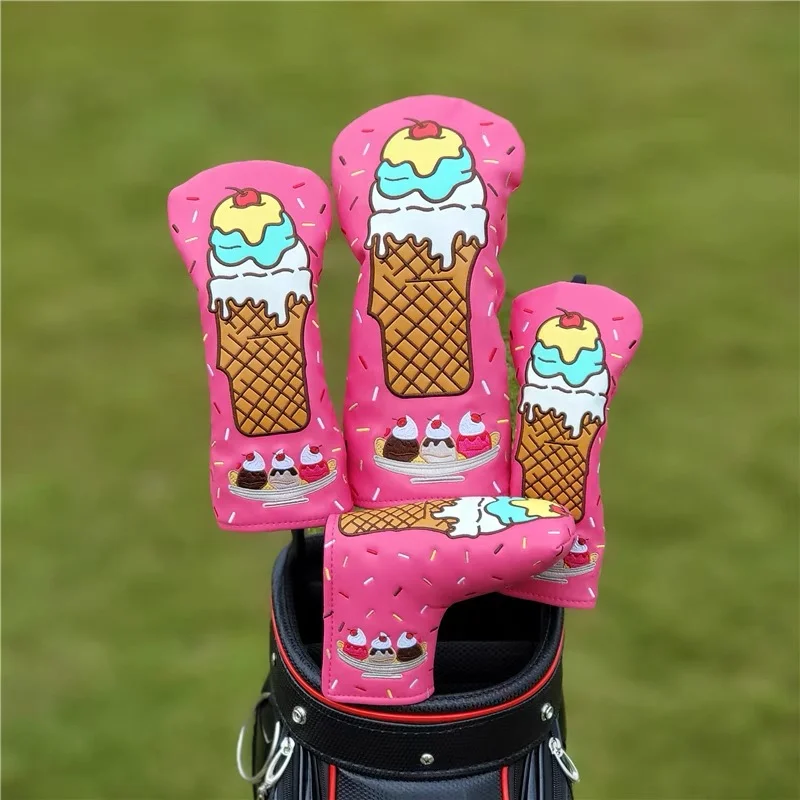 Ice cream Golf Woods Headcovers Covers For Driver Fairway Putter 135H Clubs Set Heads PU Leather Unisex