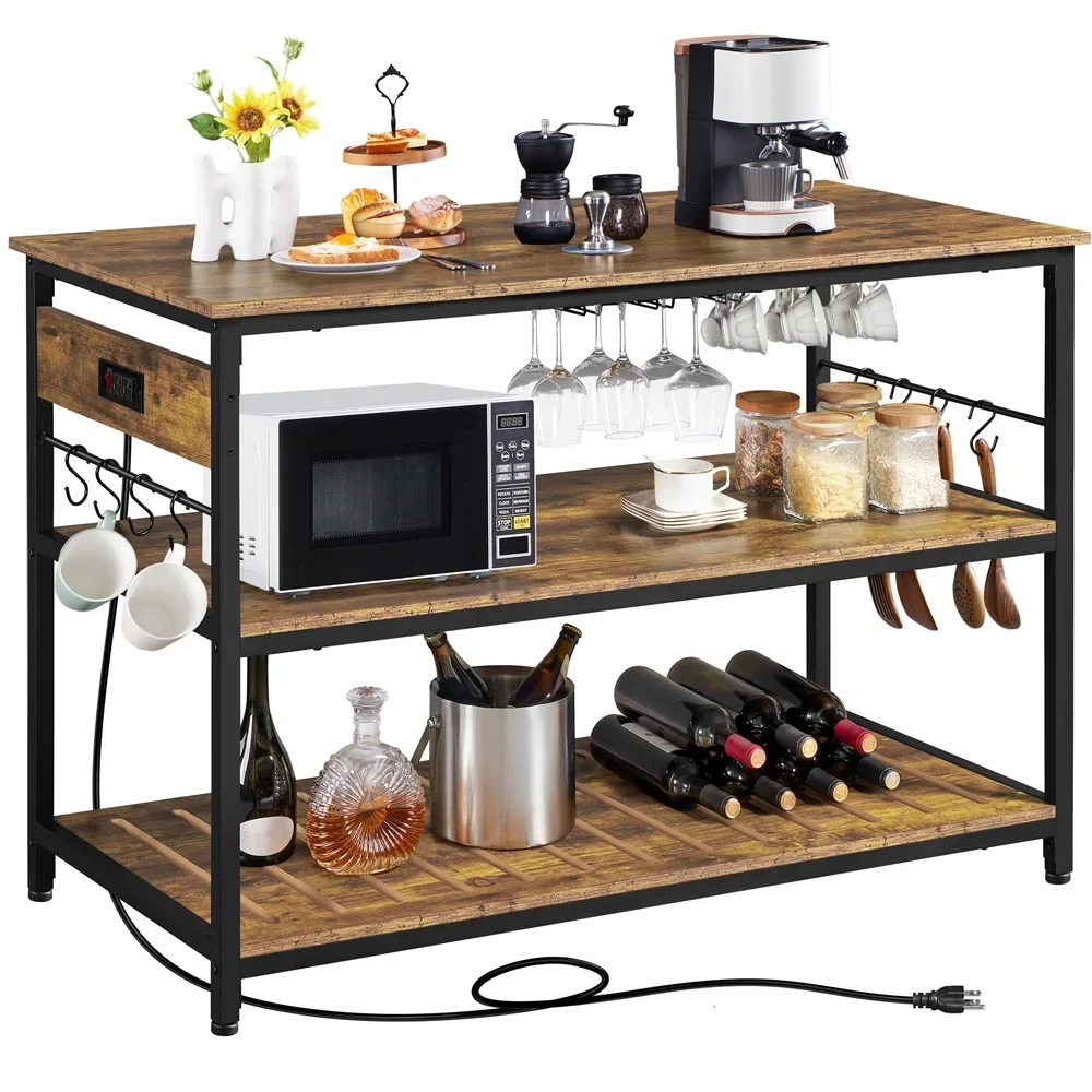 

Rolling Kitchen Island with Shelves, Rustic Brown