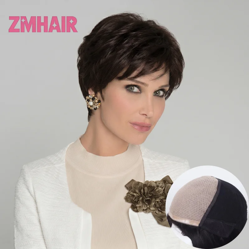 

6*6 Silk Base Wig PU Front Black Short Pixie Cut Vietnamese Hair 100% Human Hair Wig For Without Glue Brazilian Remy Hair