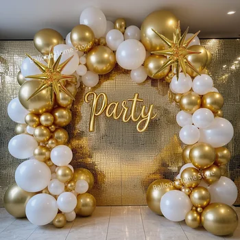 NOVÁ sada bílých a zlatých balónků, girlanda, oblouk, hvězdicový fóliový balónek na svatbu, výročí, narozeninovou párty, dekorace. 10 nejlepší prodej turecké párty dekorace - №7