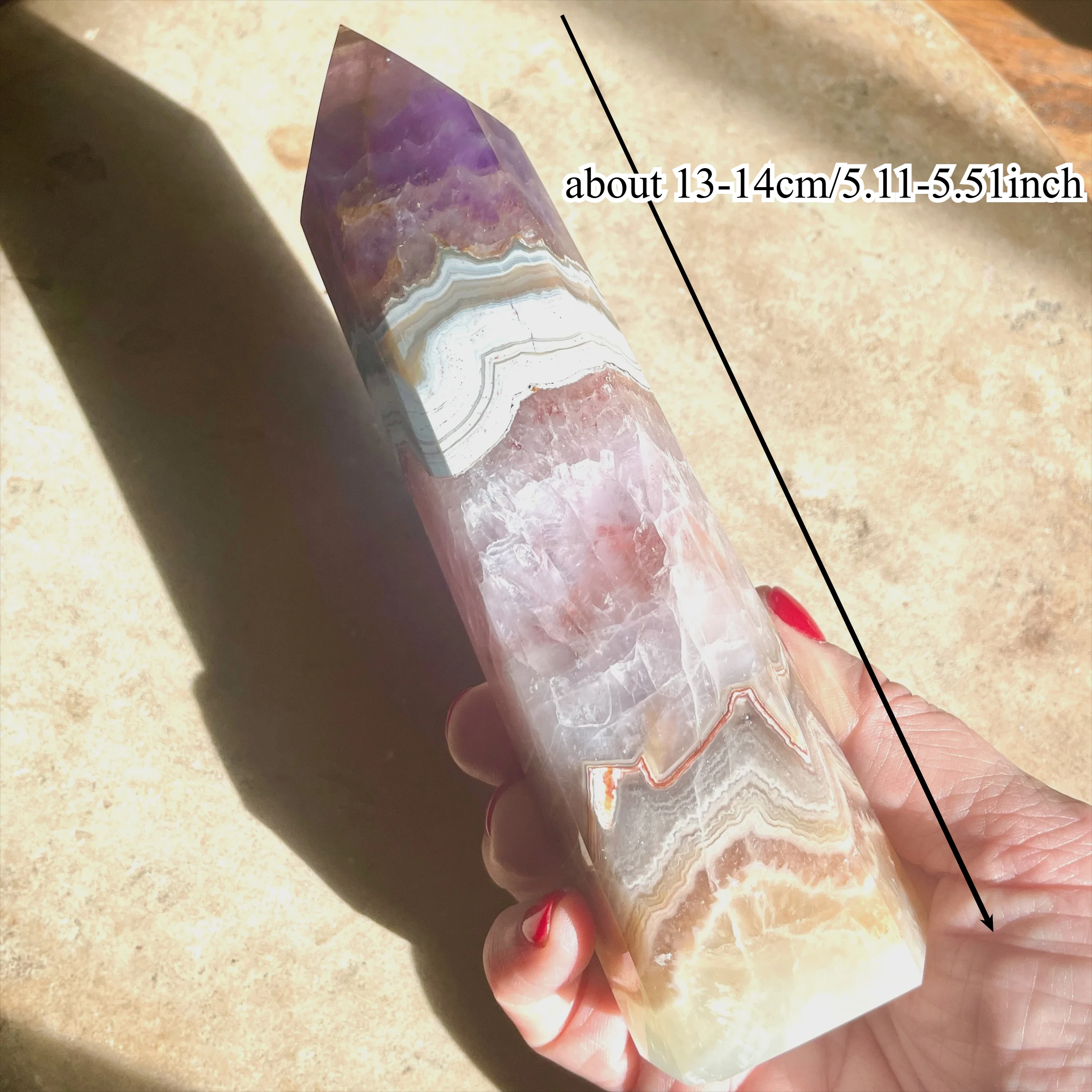 13-14cm Large Natural Amethyst Agate Point, Crystal with Unique Rare Veins, Tabletop Decor Collectible Ornament, Distinctive Texture Home Decor Gift