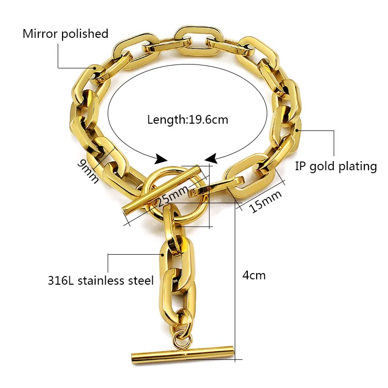 Punk Bracelets Set For Women Charm Bangles Fashion Jewelry Stainless Steel Link Chain Bracelets Unisex Wrist Jewelry