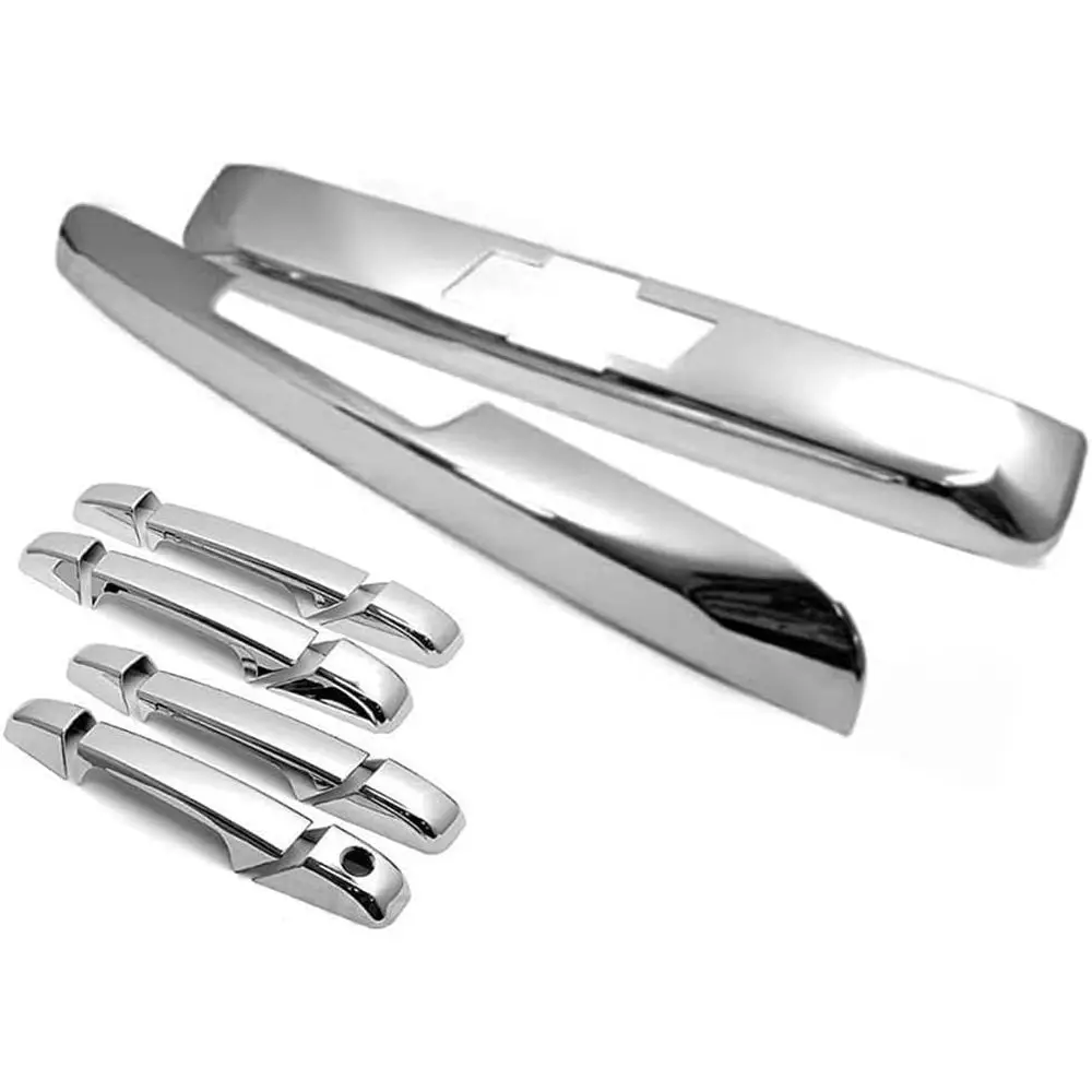 ABS Plastic Triple Chrome Plated Rear Upper+Lower Tailgate Latch + Side Door Handle Covers Overlay Compatible with 2007-2014 Che