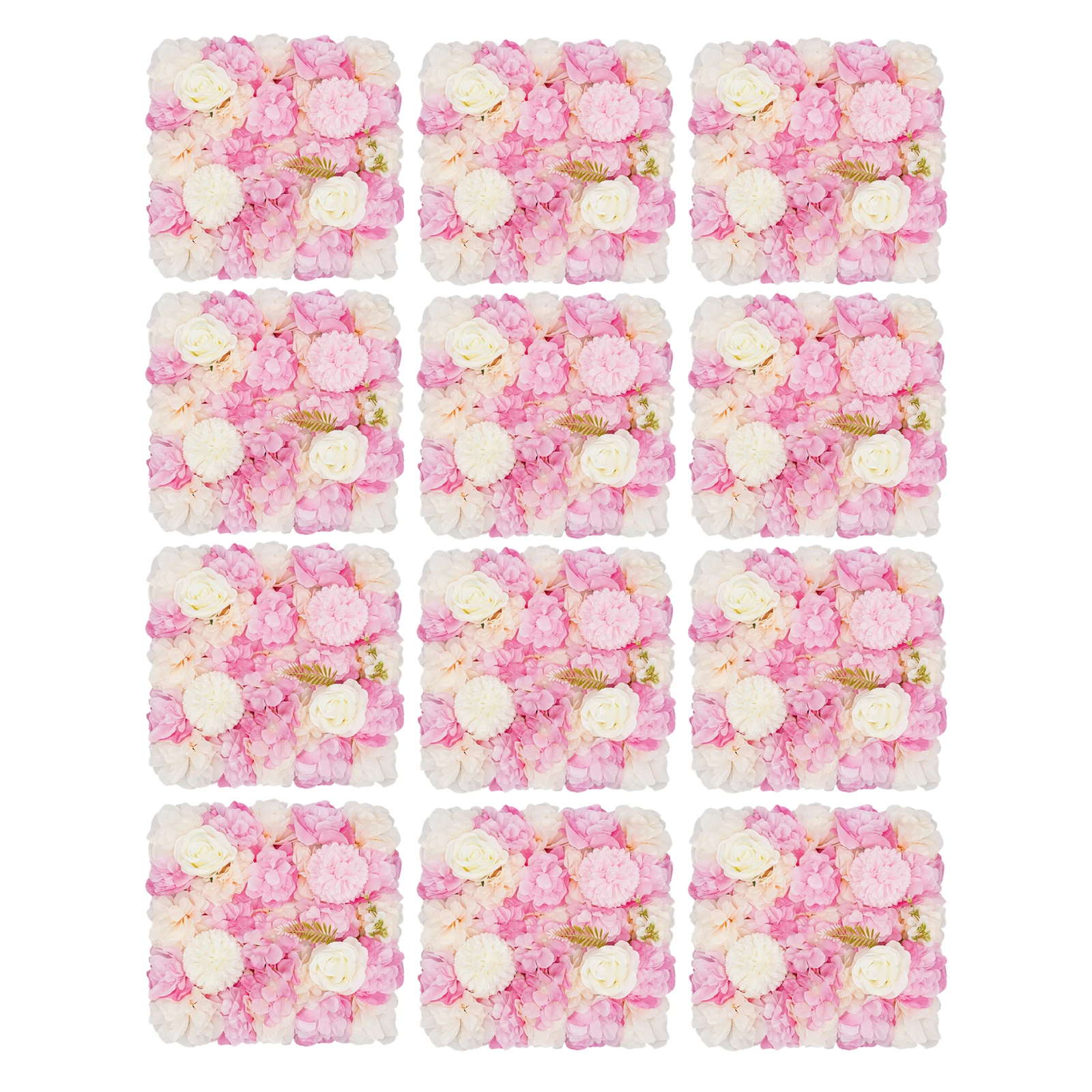 12 Pieces of Plant Flower Wall 38 * 38cm - Deep Pink New Pink Dali+pink Embroidered Ball+white Rose