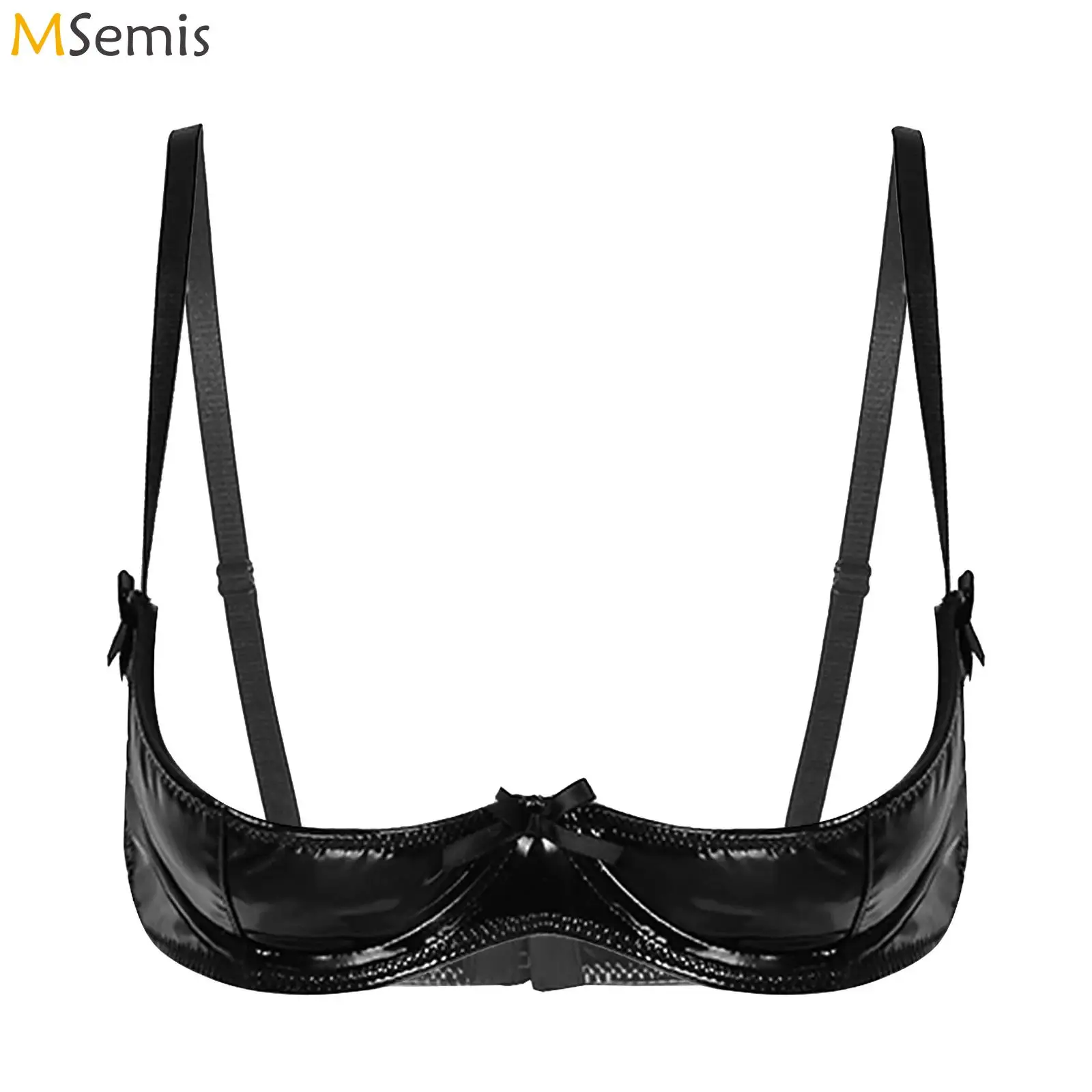 Women Sexy Half Cup Bra Open Nipple Lingerie Bra Top Glossy Patent Leather Underwired Underwear Braltte Erotic Unlined Brassiere