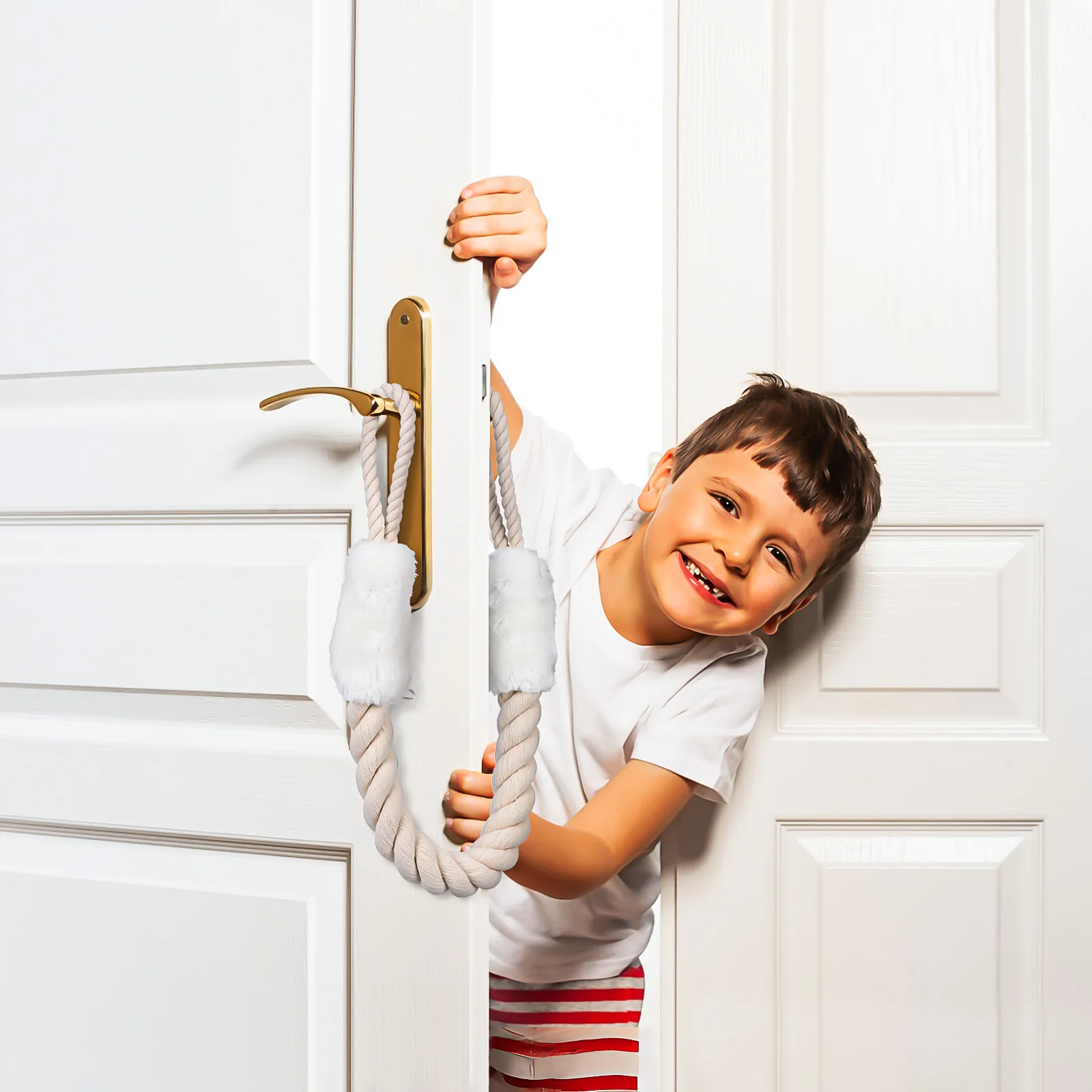 

1 White Safety Door Latch 60cm Anti Pinch Guard Durable Cotton Door Strap Baby Proofing Pet Stopper Rope Child Proof