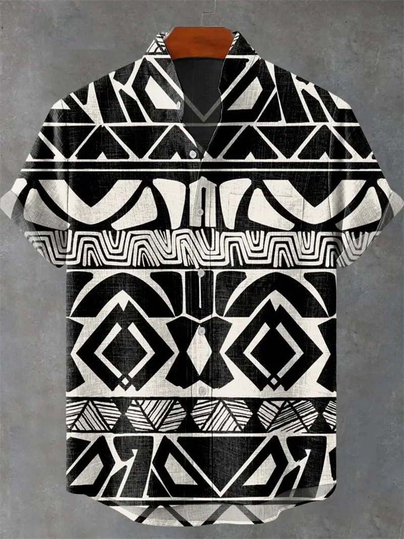 الرجال مريحة للتنفس عادية قصيرة الأكمام قميص مخطط ثلاثية الأبعاد مطبوعة زر موضة قميص رجالي Camisas Hombre مجردة #5