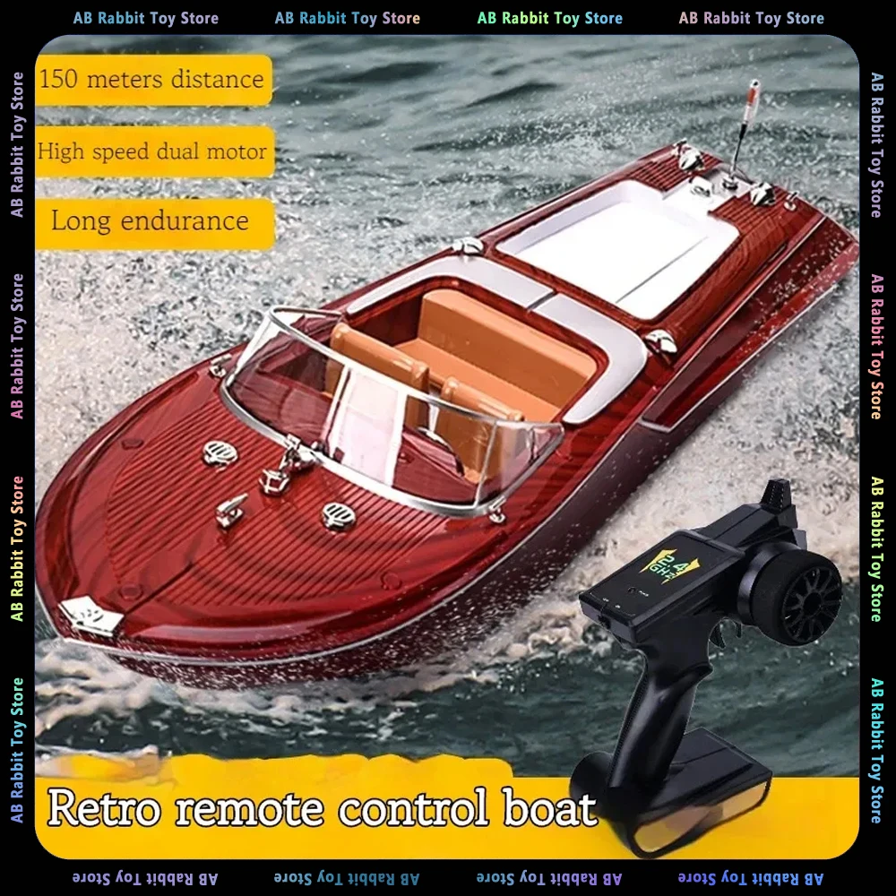 

RC Boat Retro Speed Boat High-horsepower Electric Yacht Cruise Model Racing Boat Boy Water Classic Retro Remote Control Toy Boat