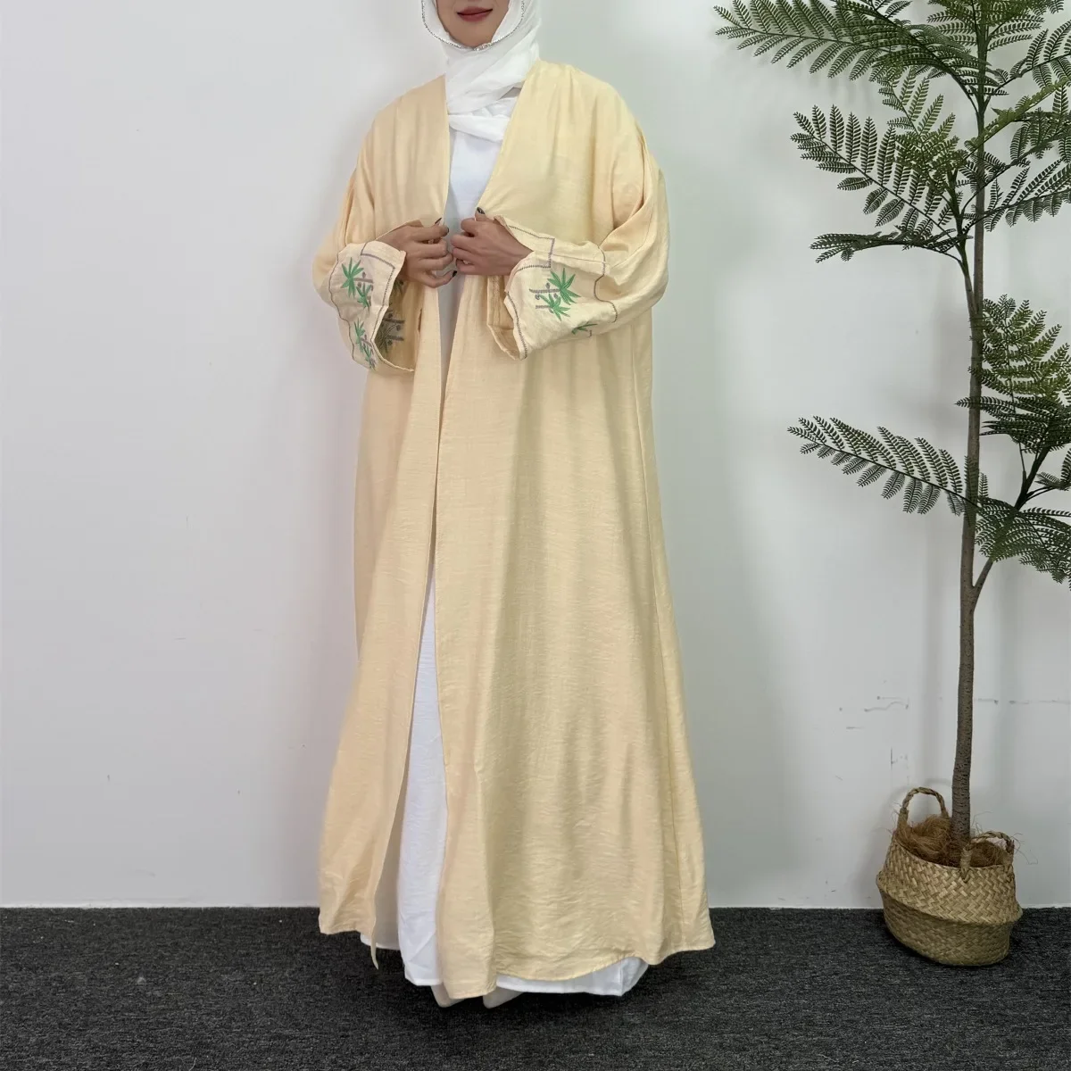 Muslim Embroidery Open Front Abaya Long Sleeve Cardigan Abayas Out Kaftans Women Jilbabs Maxi Inner Dress Women\'s Clothing