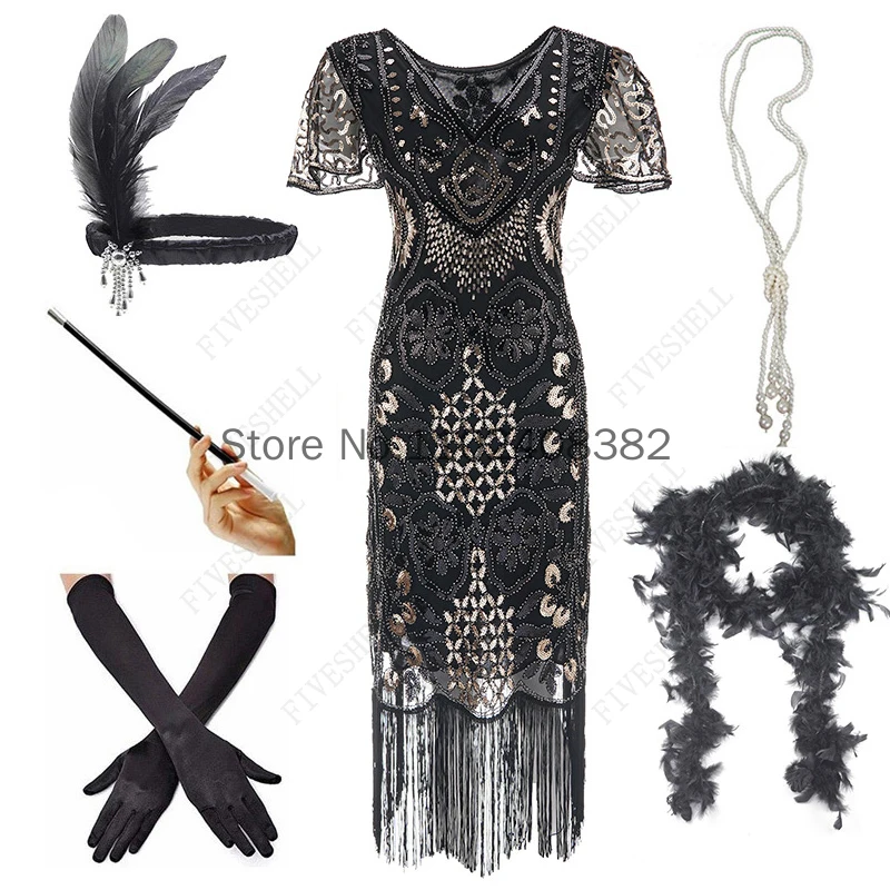 Plus Size3XL abito da donna con paillettes Vintage 1920s con frange complete Deco ispirato Flapper Roaring 20s Great Gatsby Dress Vestidos