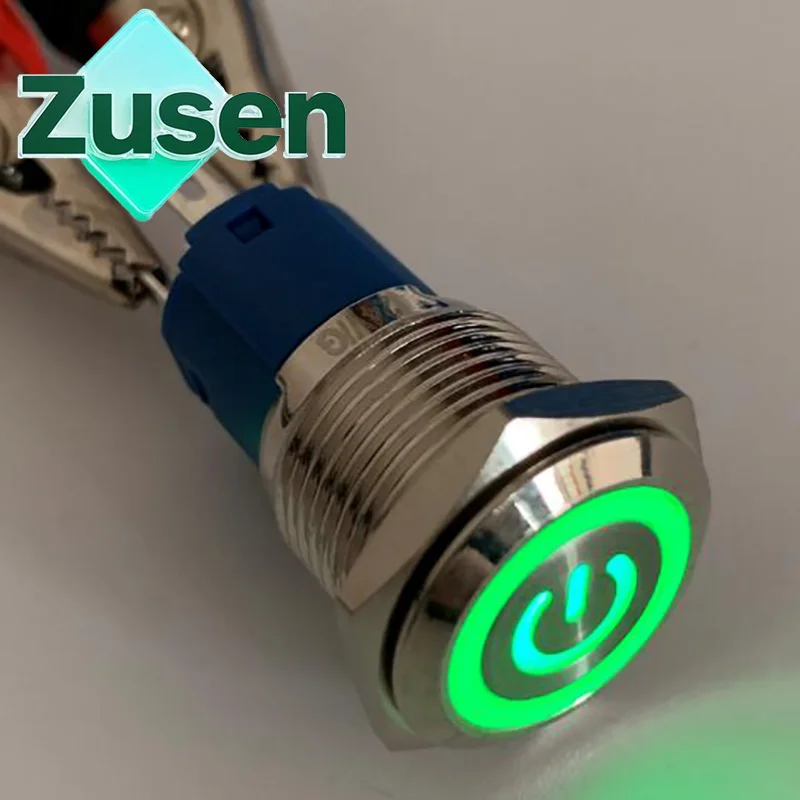 

Zusen 16mm Push Button Switch Illuminated Power Symbol Latching Or Momentary Waterproof IP65