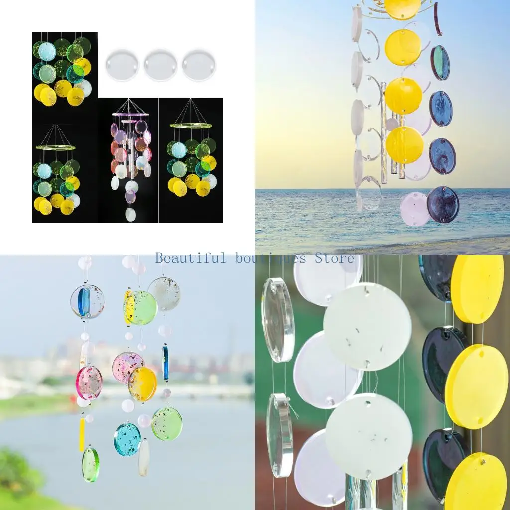 U4LF 10PCS Silicone Pendant Making Molds Double Hole Feature Round Bag Charm Moulds Silicone Texture for Family Craft