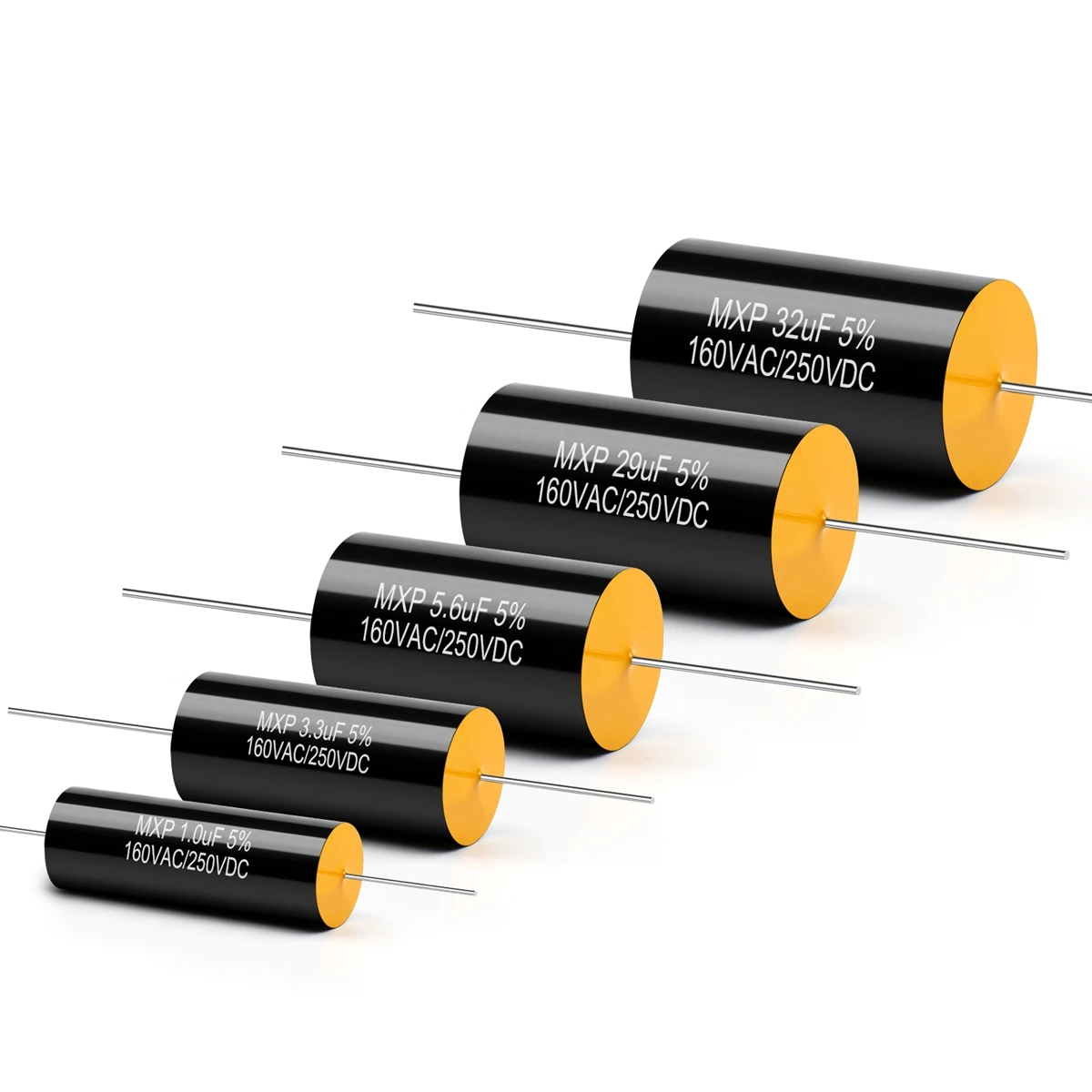 2 pces capacitor de áudio mxp audiófilo divisor de freqüência dividido 250v/400v 0.22uf 0.68uf 1.5uf 2.2uf 4.7uf 6.8uf 10uf 18uf 22uf