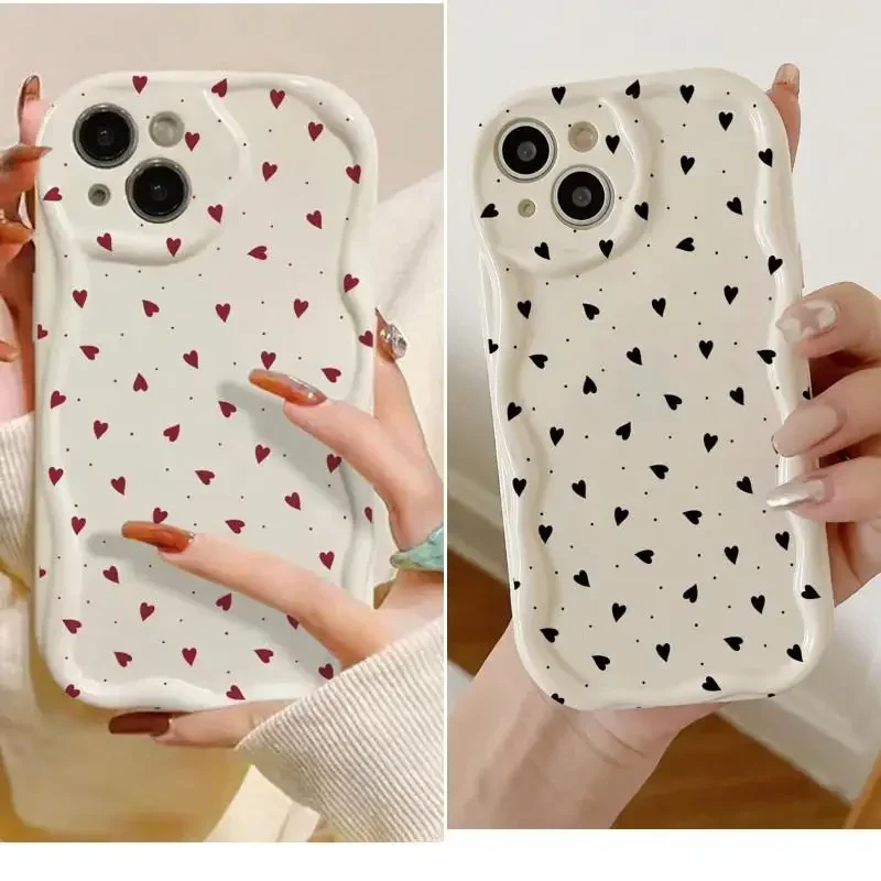 Case for Samsung S23 Ultra S20 FE S21 S24 Plus Fundas Galaxy A55 A35 A54 A53 A52 Love Heart Soft TPU 3D Wavy Curved Edge Cover