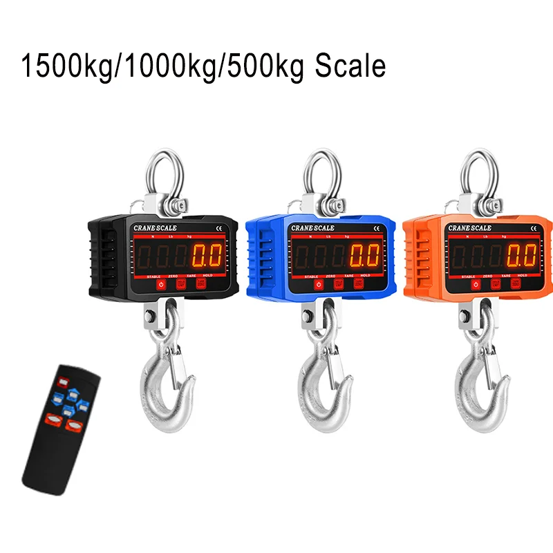 Industrial Hanging Scale 1500kg/1000kg/500kg Crane Scale with 65ft Remote Control Heavy Duty LED Digital Hook Weighing Scales