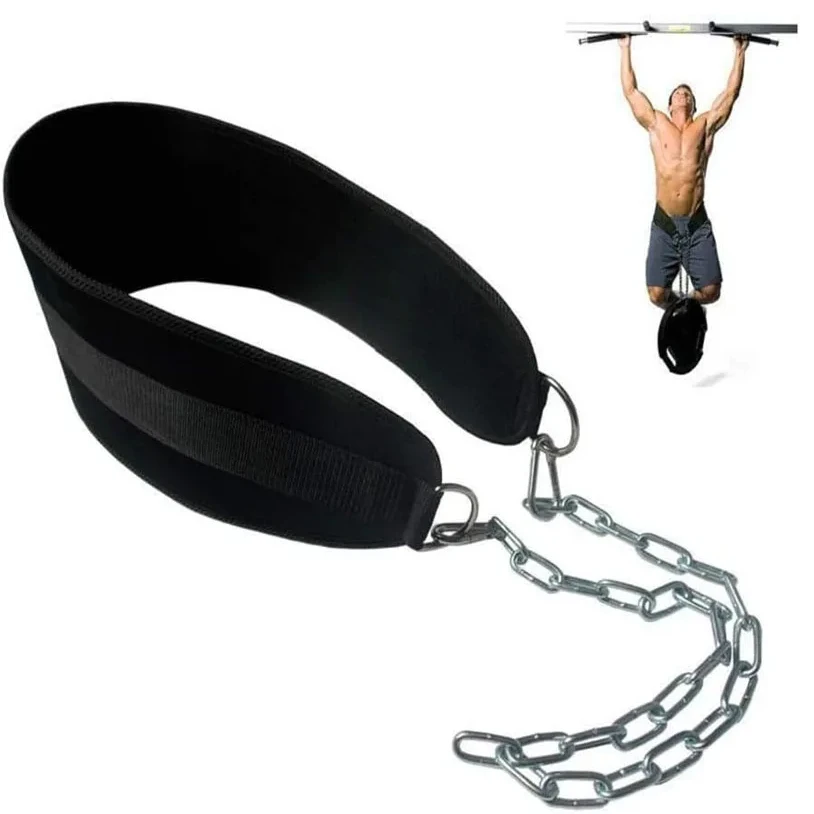 Pull-up Belt Weighted Dip Belt with Chain Double D-Ring Weightlifting Back Support Strap Home Gym Equipment Waist Belt