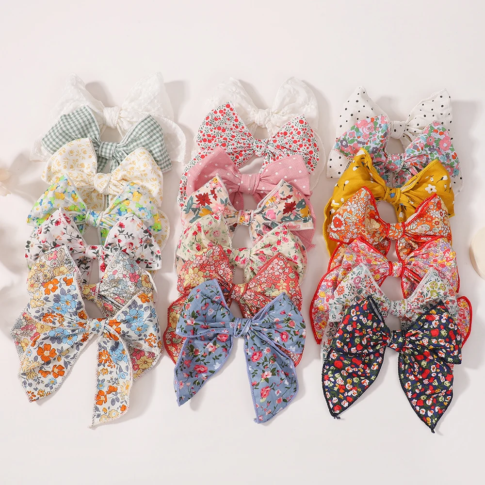 

10pcs Random color styles Elegant Floral Cotton Kids Bows Butterfly Hair Clip Print Barrette for Women Girls Hairpin Accessories
