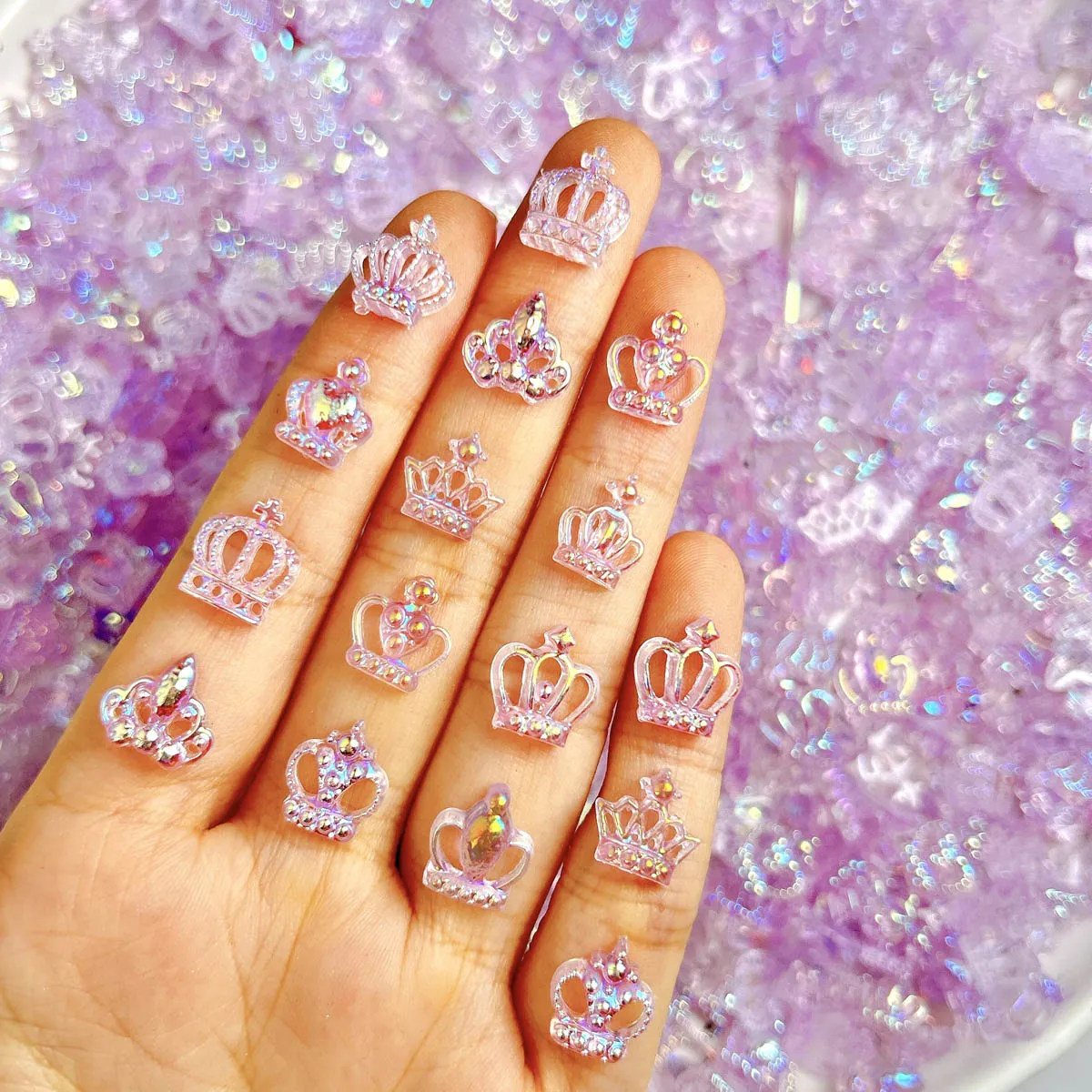 

Multiple Style Hollowed Crown Resin Nail Charms 3D Translucent Purple Retro Sliver Crown Nail Art Decorations DIY Fairy Nails
