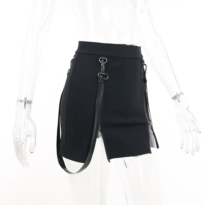 Goth Dark Gothic Split A-Line Skirts Double-Sided Zipper Slits 90s Streetwear Women Mall Gothic Dropped Mini Skirt Zip Edgy