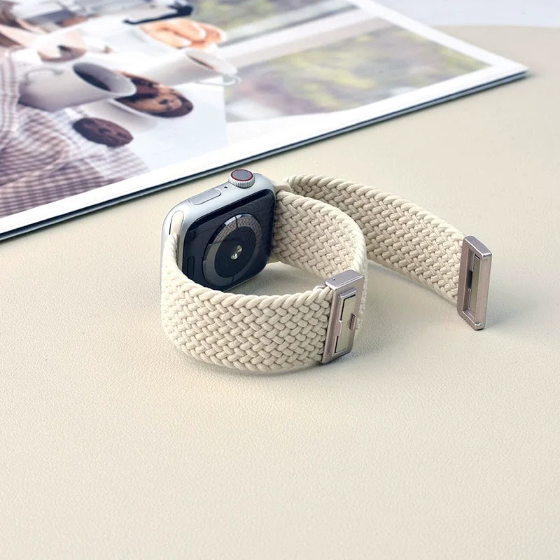 Nylon Braided Strap For Apple Watch ultra 2 Band 49mm 44mm 40mm 45mm 46mm 41mm magnetic Bracelet iWatch series se 7 3 5 6 8 9 10