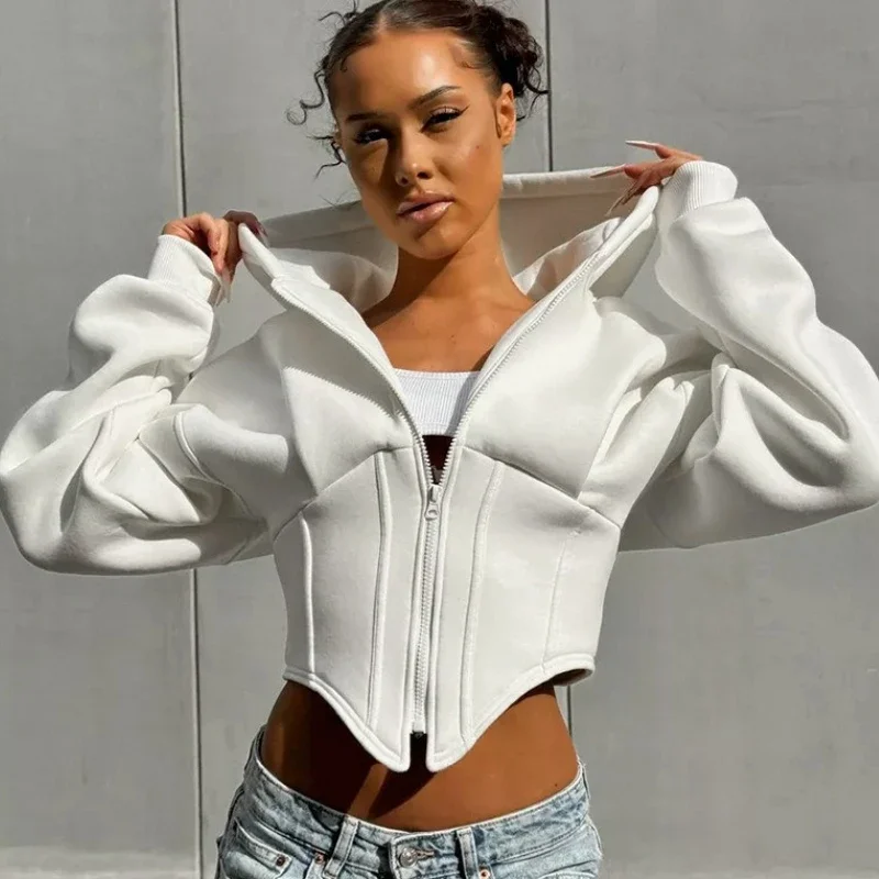 Casual Hooded Cardigan Jacket Women Fashion Zippered Long-Sleeved Plain Outwear 2025 Autumn Winter New Commuting Outfits