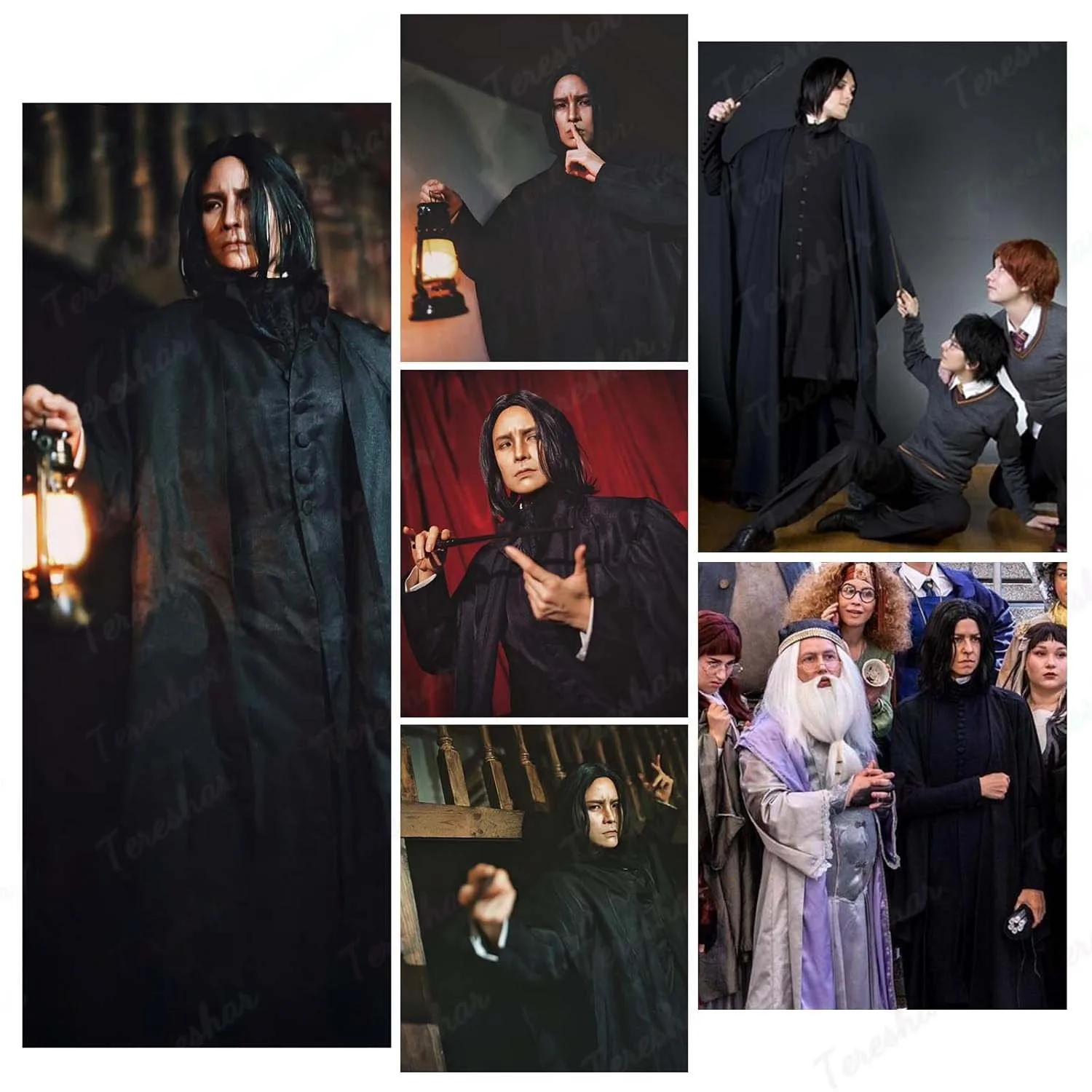 Synthetic Dark Professor Severus Wizard Costume Men Wig Long Black Snape Wigs for Adults Cospaly Halloween Party Anime Use
