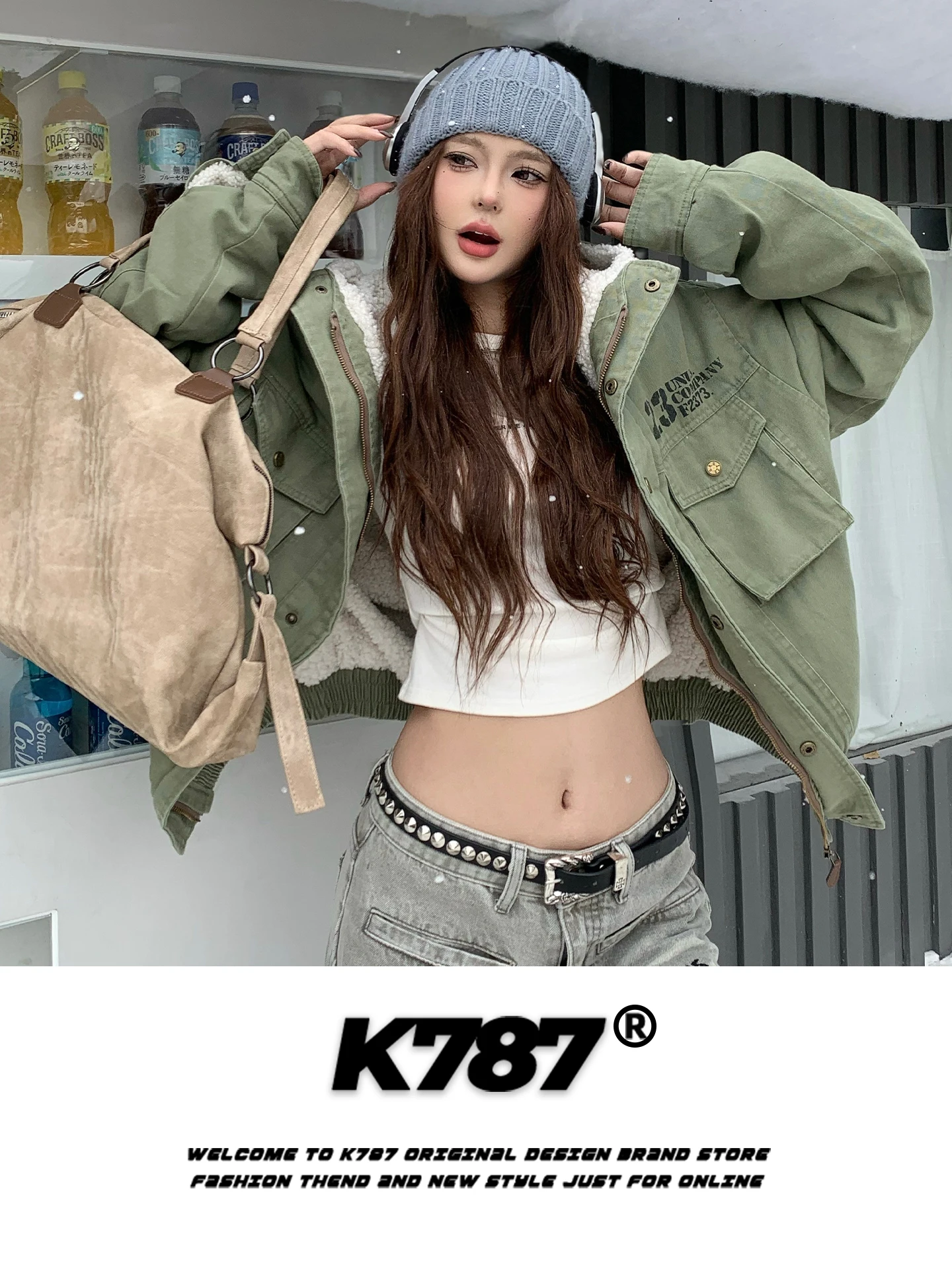 

K787 American Retro Lamb Fur Hooded Cotton Jaet Thiened Casual Trendy Warm Couple Cotton Coat Winter Men's Faion