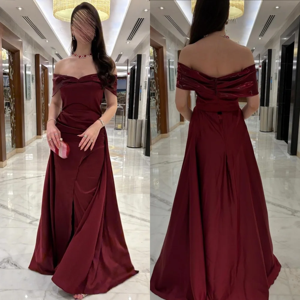 

Customized Pleat Off-the-shoulder Straight Long Dresses Bespoke Occasion Party Gown Elegant Simple High Quality Formal