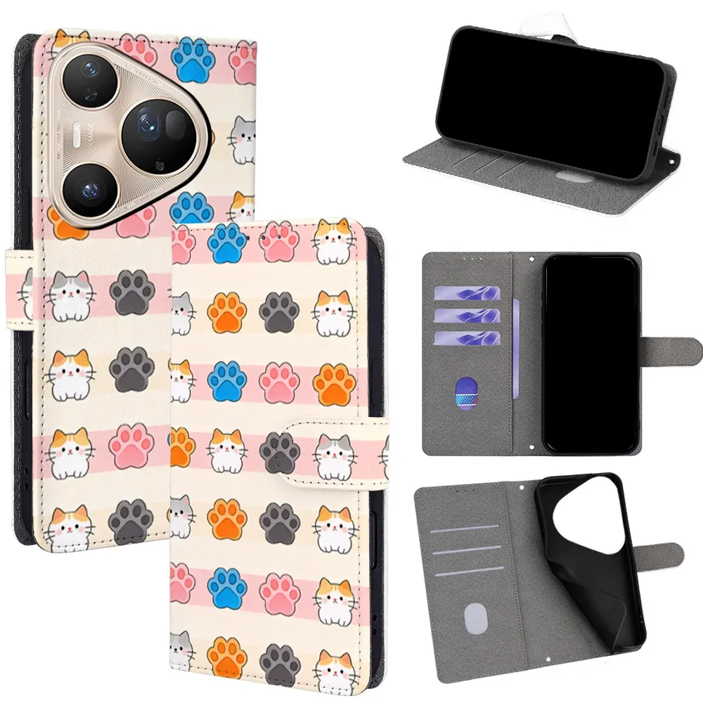 

Cute Animal Pattern Magnetic Flip Phone Cover for Huawei Mate 80 10 20 30 40 50 60 70 Pro+ with Built-in Wallet Card Slots