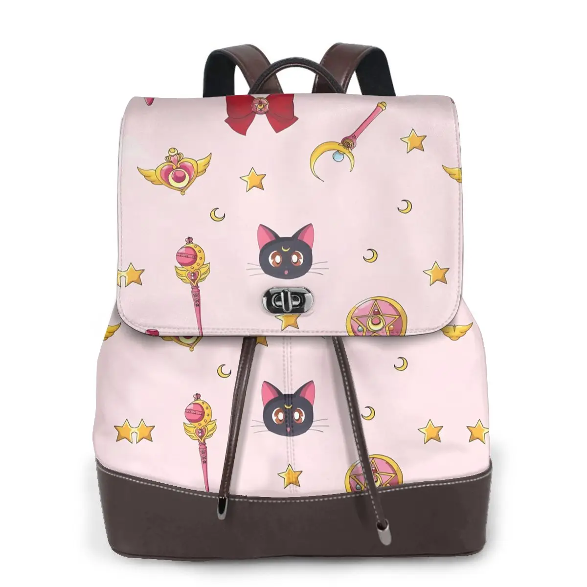 New Women\'s Multifunction Sailor-Moon Backpack Casual Leather School Bag For Girls Fashion Travel Shoulder Bag