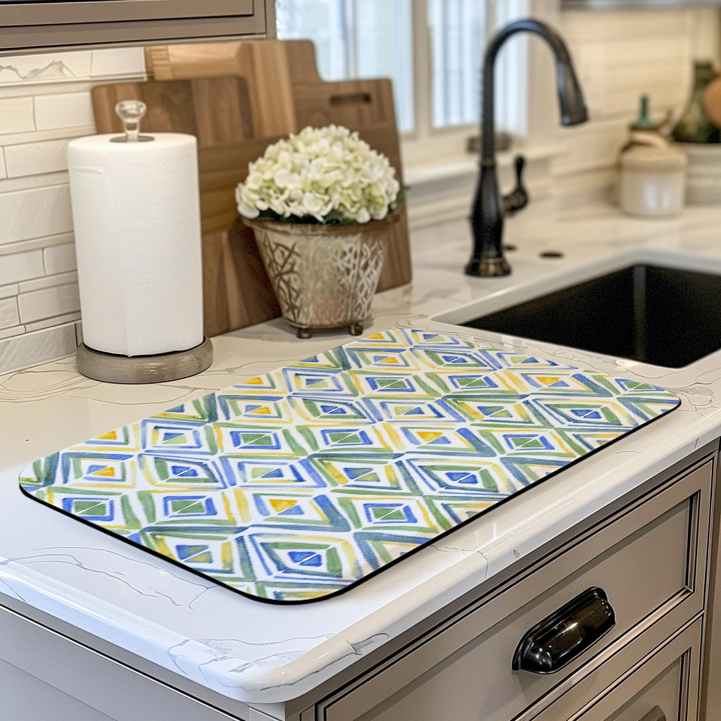Watercolor Semi-circular Pattern Polyester Absorbent Mat - Stylish Mat for Home Kitchen, Practical Countertop Decor Accessory