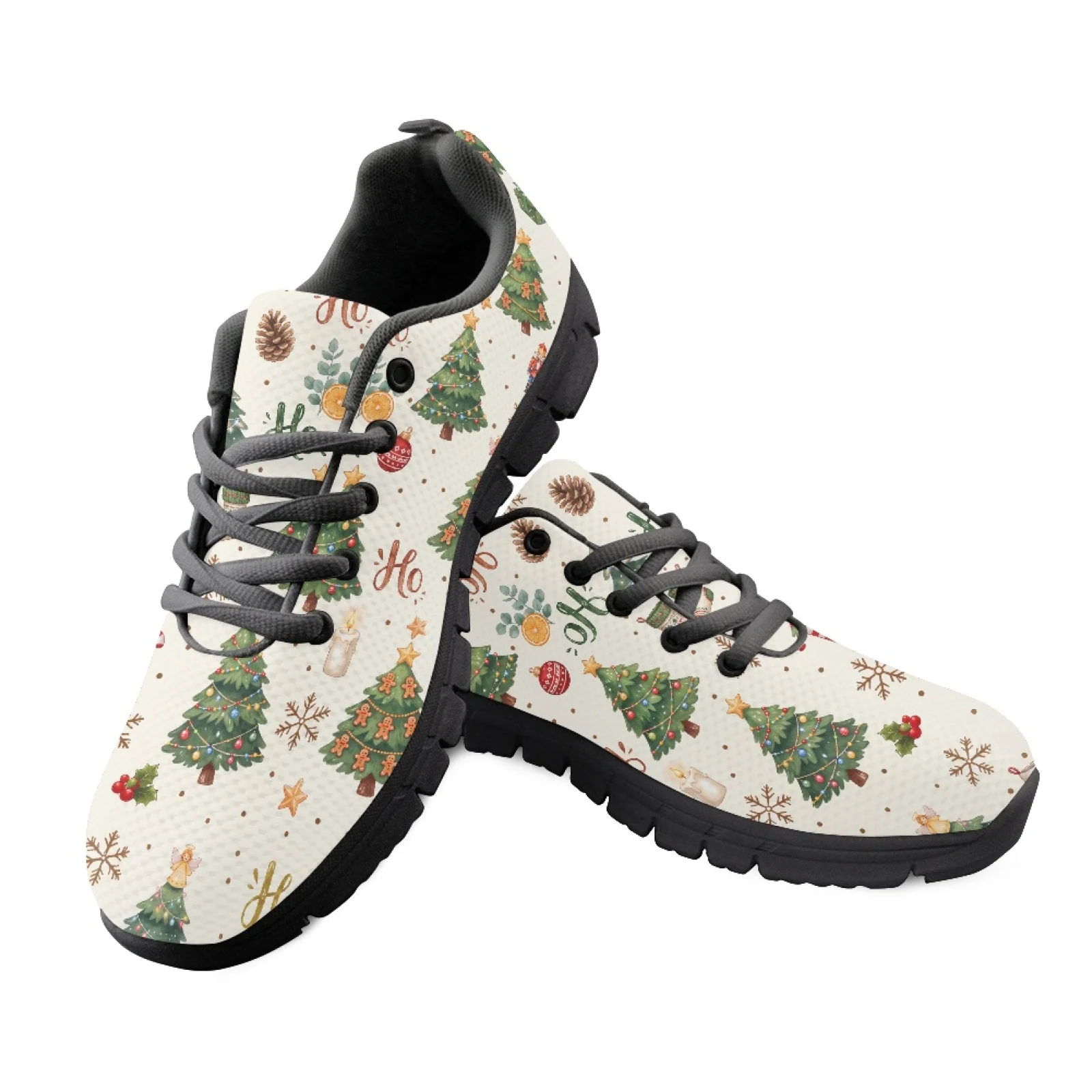 Coloranimal Christmas Tree Print Mens Cushioned Jogging Shoes for Long Standing Hospital Floor Low Top Scrub Shoes Athletic