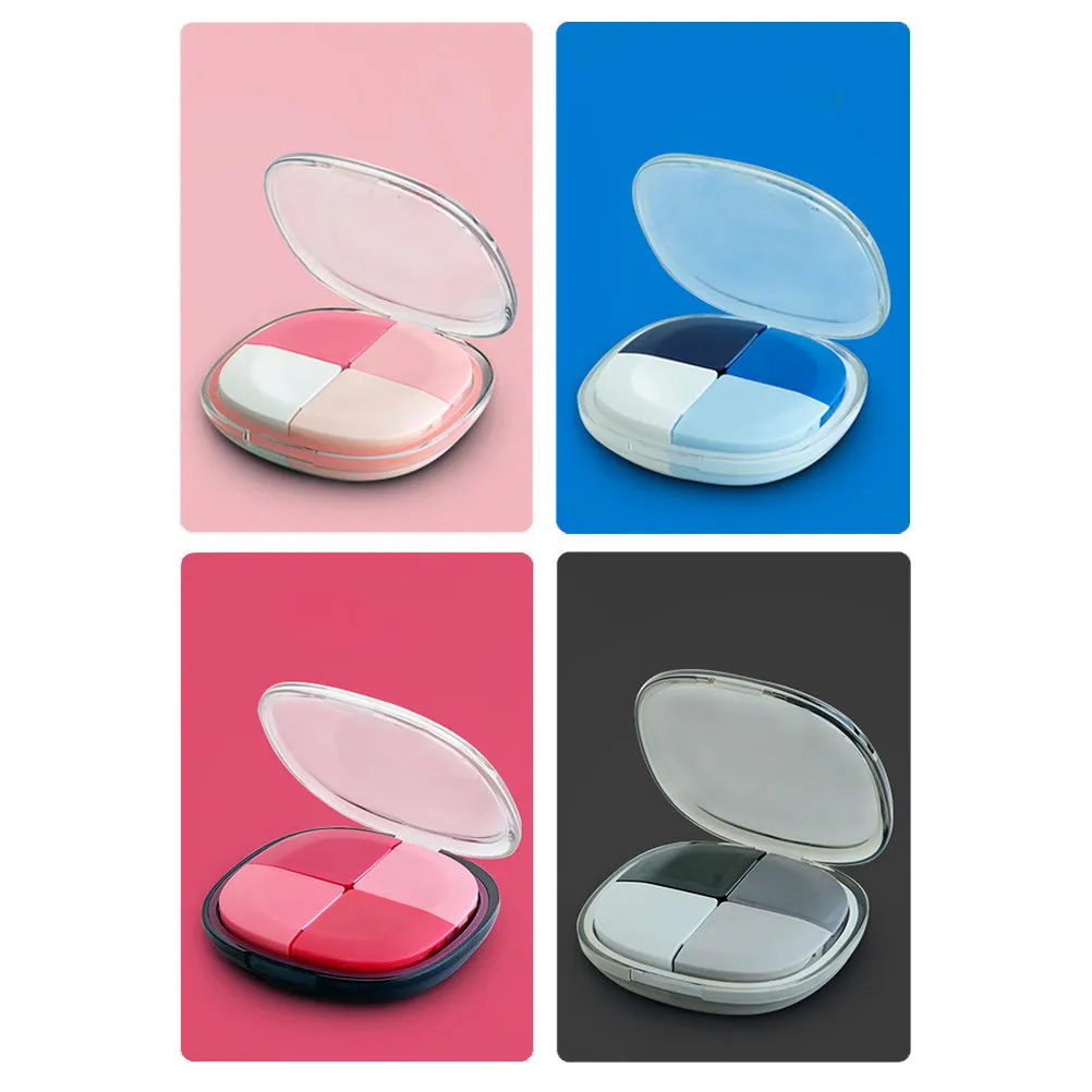 1Pcs 4 Compartments Pill Case Plastic Medicine Box Mini Container Compact Lid Travel Portable Daily Use Grey Case
