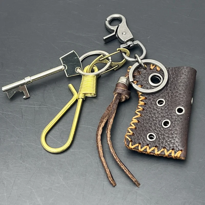 original Fashion Accessories Genuine leather keychain Jeans waist decoration Backpack metal pendant Brass stainless steel