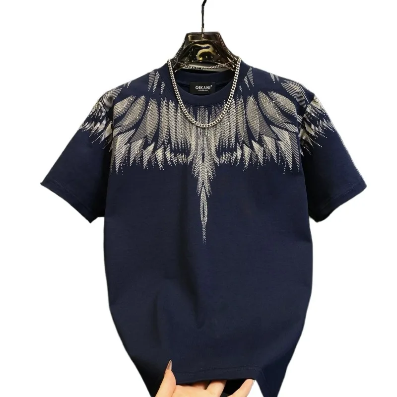 Hot-pressed Diamond Cotton Short-sleeved Heavy-duty Full-diamond Half-sleeved Embroidered Starry Sky Light Luxury Trendy Brand
