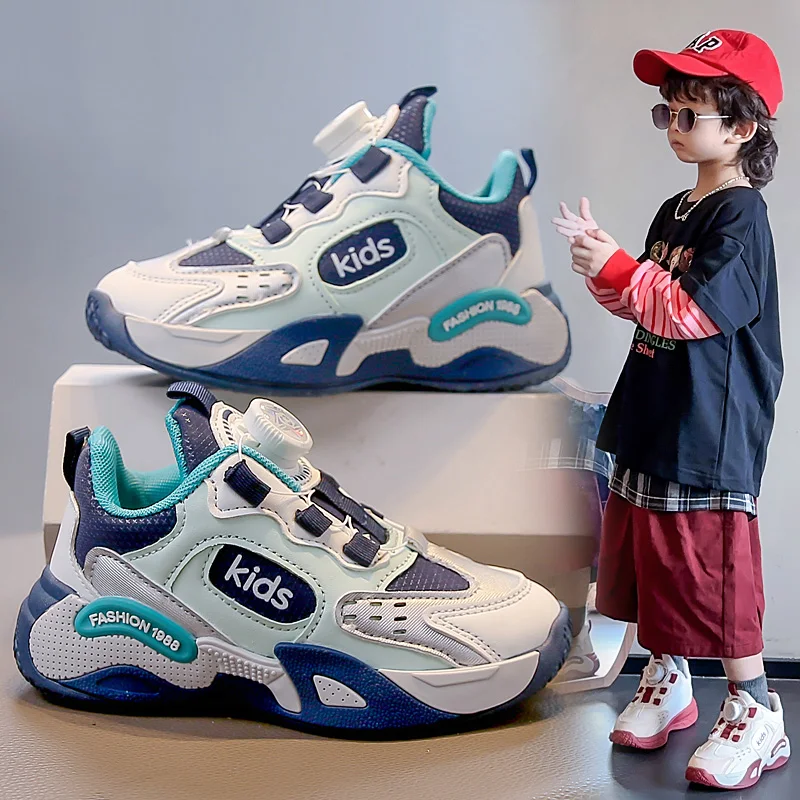 أحذية رياضية زر دوار للأطفال احذية الجري غير القابلة للانزلاق العصرية سميكة لينة وحيد 2025 موضة جديدة حذاء رياضي #5