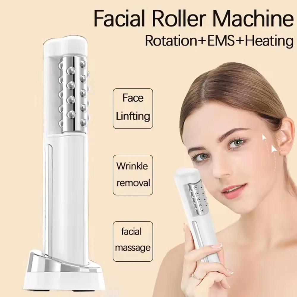 Latest Facial Rolling Massager Heated Roller Firming Face EMS 360 Rotating Wrinkle Remover Improve Facial Depression fast